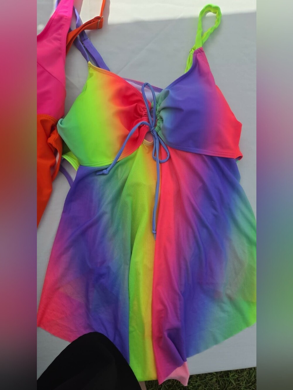 Rainbow Gradient Two-Piece Swimsuit with Ties Size 1x